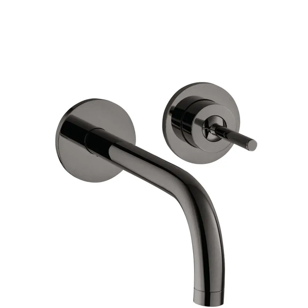 Ein AXOR-Waschtischmischer in Polished Black Chrome für die Wandmontage, bestehend aus einem Auslauf und einem separaten Bedienhebel.